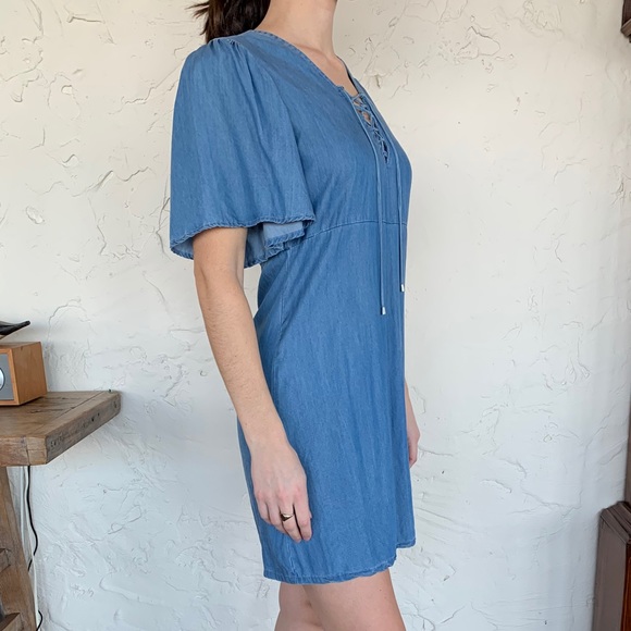 LOVERS + FRIENDS chambray lace up dress with flare - Picture 2 of 5